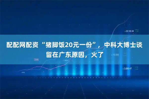 配配网配资 “猪脚饭20元一份”，中科大博士谈留在广东原因，火了
